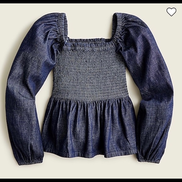 NWT J. Crew Puff Sleeved Chambray Smocked Top in Birch Wash - Picture 4 of 7